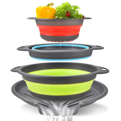 Collapsible Colander Set of 3 – Space-Saving Strainers with Draining Base