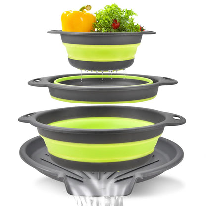 Collapsible Colander Set of 3 – Space-Saving Strainers with Draining Base