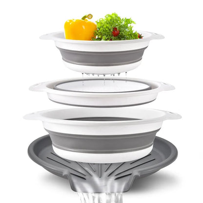 Collapsible Colander Set of 3 – Space-Saving Strainers with Draining Base