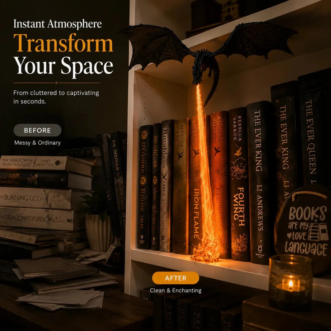 Fire-breathing dragon bookshelf decoration lamp + LED flame lighting set