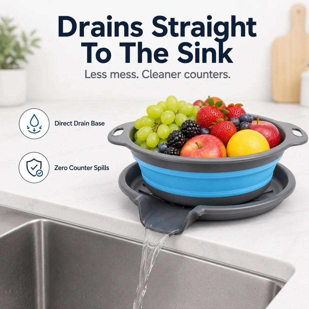 Collapsible Colander Set of 3 – Space-Saving Strainers with Draining Base