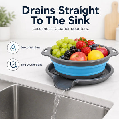 Collapsible Colander Set of 3 – Space-Saving Strainers with Draining Base