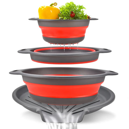 Collapsible Colander Set of 3 – Space-Saving Strainers with Draining Base